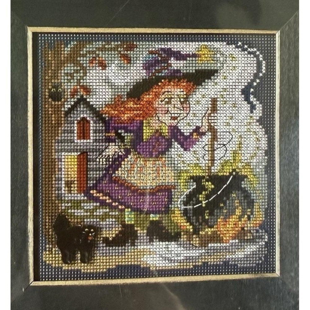 Mill Hill Buttons & Beads Witch's Brew Cross Stitch Kit w Ceramic Cat Button